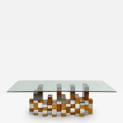Paul Evans Paul Evans Cityscape Burl Chrome and Glass Skyline Dining Table