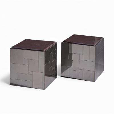 Paul Evans Paul Evans Cityscape Mid Century Gunmetal Cube Side End Tables Pair