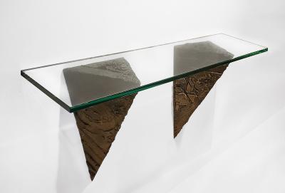 Paul Evans Paul Evans Console for Directional Brutalist Sculpted Bronze Glass Wall Mount