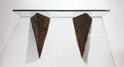Paul Evans Paul Evans Console for Directional Brutalist Sculpted Bronze Glass Wall Mount