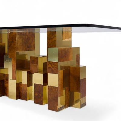 Paul Evans Paul Evans Mid Century Cityscape Burlwood and Brass Dining Table