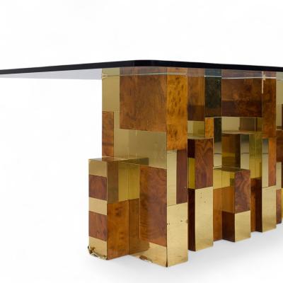 Paul Evans Paul Evans Mid Century Cityscape Burlwood and Brass Dining Table