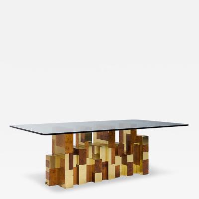 Paul Evans Paul Evans Mid Century Cityscape Burlwood and Brass Dining Table