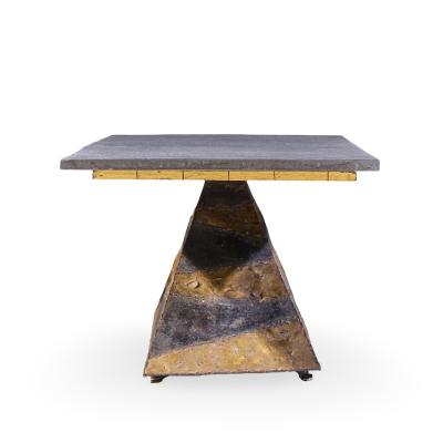 Paul Evans Paul Evans Mid Century Welded Enameled Steel Gold Leaf and Slate Coffee Table