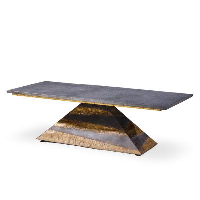 Paul Evans Paul Evans Mid Century Welded Enameled Steel Gold Leaf and Slate Coffee Table