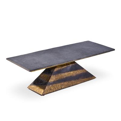 Paul Evans Paul Evans Mid Century Welded Enameled Steel Gold Leaf and Slate Coffee Table