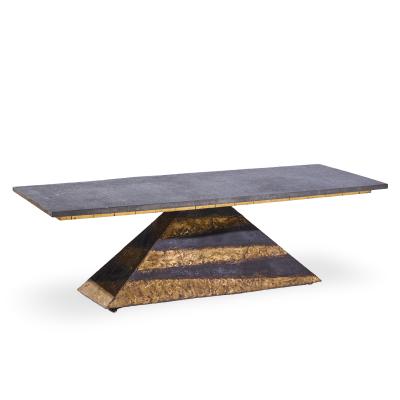 Paul Evans Paul Evans Mid Century Welded Enameled Steel Gold Leaf and Slate Coffee Table