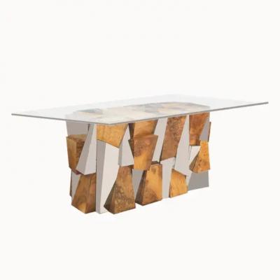 Paul Evans Paul Evans PE400 Faceted Dining Table in Walnut Burl Chrome Plated Steel 1970s