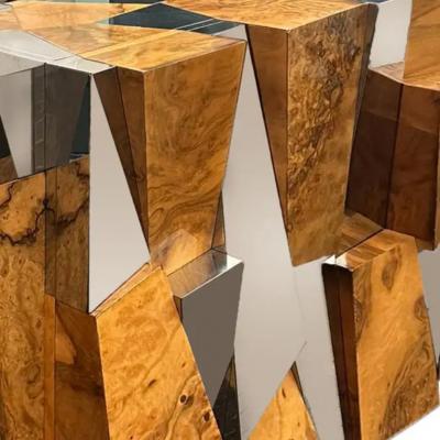 Paul Evans Paul Evans PE400 Faceted Dining Table in Walnut Burl Chrome Plated Steel 1970s