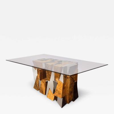 Paul Evans Paul Evans PE400 Faceted Dining Table in Walnut Burl Chrome Plated Steel 1970s