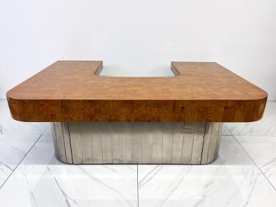 Paul Evans Paul Evans Patchwork Burl and Steel Cityscape Executive Desk 1970s