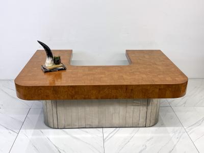 Paul Evans Paul Evans Patchwork Burl and Steel Cityscape Executive Desk 1970s