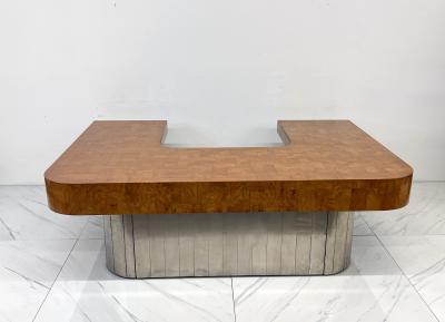 Paul Evans Paul Evans Patchwork Burl and Steel Cityscape Executive Desk 1970s