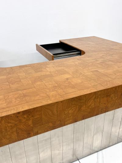 Paul Evans Paul Evans Patchwork Burl and Steel Cityscape Executive Desk 1970s