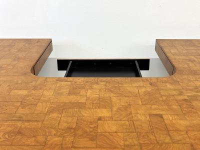 Paul Evans Paul Evans Patchwork Burl and Steel Cityscape Executive Desk 1970s