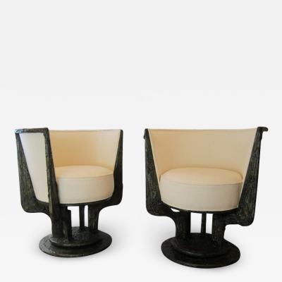 Paul Evans Paul Evans Sculpted Bronze Swivel Lounge Chairs