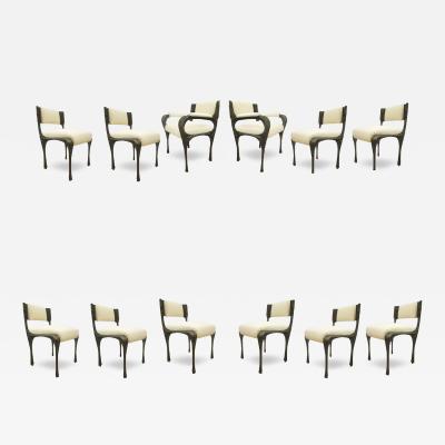 Paul Evans Paul Evans Set of Twelve Brutalist Sculpted Bronze Dining Chairs USA 1970