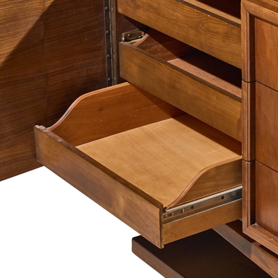 Paul Evans Paul Evans Style Canadian Brutalist Walnut 9 Drawer Pedestal Lowboy Dresser