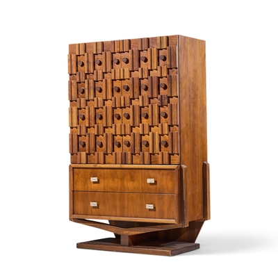 Paul Evans Paul Evans Style Canadian Brutalist Walnut Pedestal Armoire Highboy Dresser