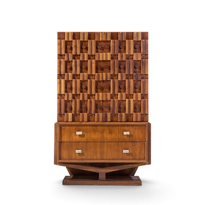 Paul Evans Paul Evans Style Canadian Brutalist Walnut Pedestal Armoire Highboy Dresser