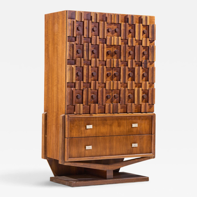 Paul Evans Paul Evans Style Canadian Brutalist Walnut Pedestal Armoire Highboy Dresser