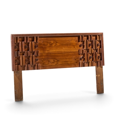 Paul Evans Paul Evans Style Mid Century Canadian Brutalist Walnut Queen Headboard