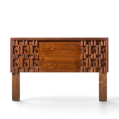 Paul Evans Paul Evans Style Mid Century Canadian Brutalist Walnut Queen Headboard