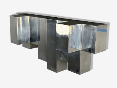 Paul Evans Paul Evans Style Patchwork Chrome Mirrored Wall Shelf USA 1980s