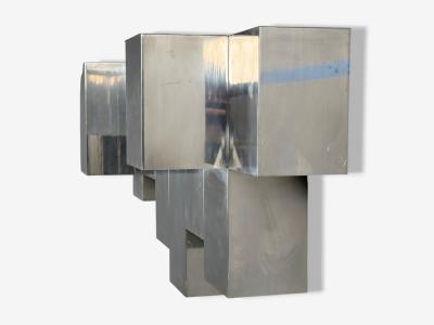 Paul Evans Paul Evans Style Patchwork Chrome Mirrored Wall Shelf USA 1980s