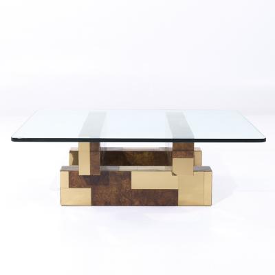 Paul Evans Paul Evans for Directional Mid Century Burlwood and Brass Coffee Table