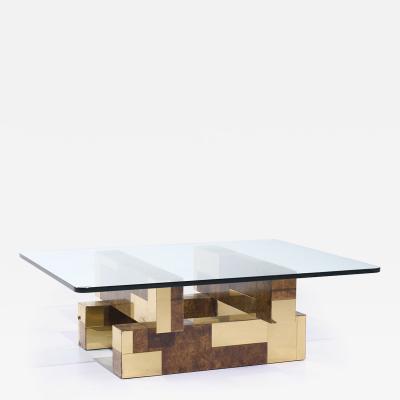 Paul Evans Paul Evans for Directional Mid Century Burlwood and Brass Coffee Table