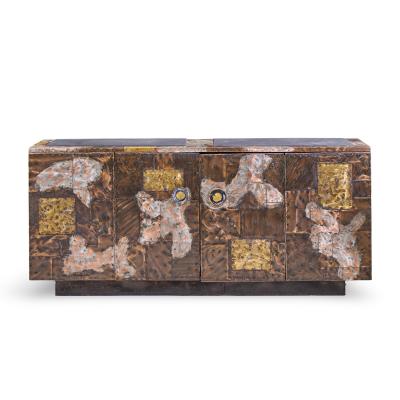 Paul Evans Paul Evans for Directional Mid Century Copper Pewter Bronze Patchwork Credenza