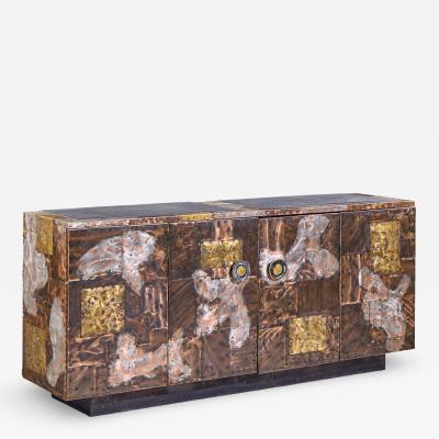 Paul Evans Paul Evans for Directional Mid Century Copper Pewter Bronze Patchwork Credenza