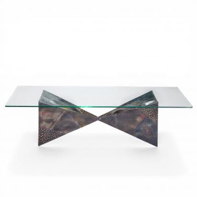 Paul Evans Paul Evans for Directional PE13 Mid Century Bronzed Steel and Glass Coffee Table