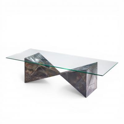 Paul Evans Paul Evans for Directional PE13 Mid Century Bronzed Steel and Glass Coffee Table