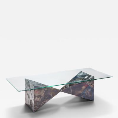 Paul Evans Paul Evans for Directional PE13 Mid Century Bronzed Steel and Glass Coffee Table