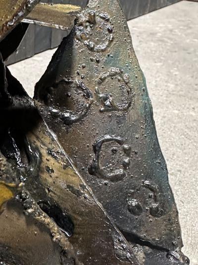 Paul Evans Phillip Lloyd Powell Early Paul Evans Sculpted Steel Poly Chrome Wall Shelf Console Table 1960