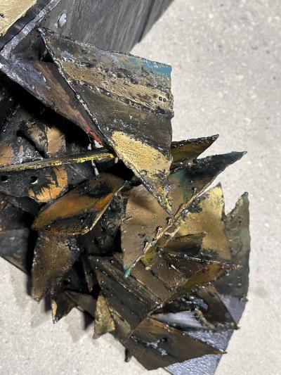 Paul Evans Phillip Lloyd Powell Early Paul Evans Sculpted Steel Poly Chrome Wall Shelf Console Table 1960