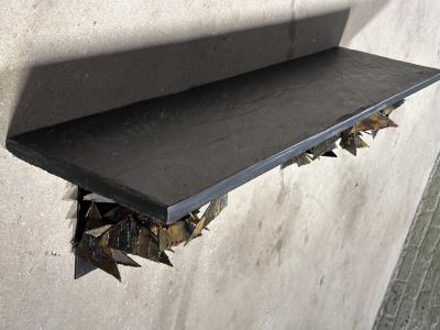 Paul Evans Phillip Lloyd Powell Early Paul Evans Sculpted Steel Poly Chrome Wall Shelf Console Table 1960