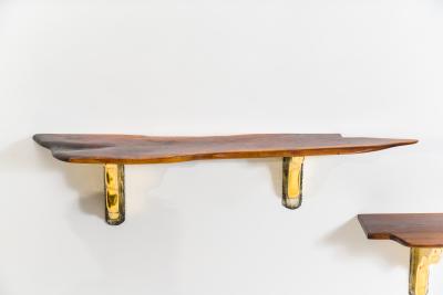 Paul Evans Phillip Lloyd Powell Pair of Wall Mounted Walnut Shelves
