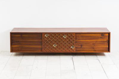 Paul Evans Phillip Lloyd Powell Paul Evans Phillip Lloyd Powell Hanging Cabinet w Fish Scale Screen USA