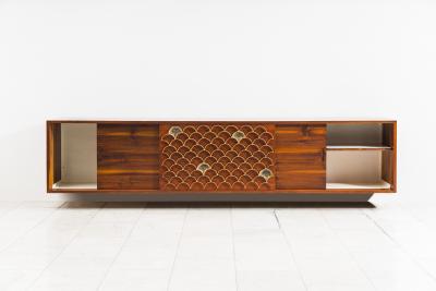 Paul Evans Phillip Lloyd Powell Paul Evans Phillip Lloyd Powell Hanging Cabinet w Fish Scale Screen USA
