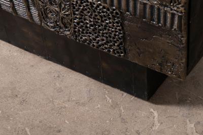 Paul Evans Phillip Lloyd Powell Paul Evans Sculpted Bronze Patchwork Steel Slate Cabinet 1968