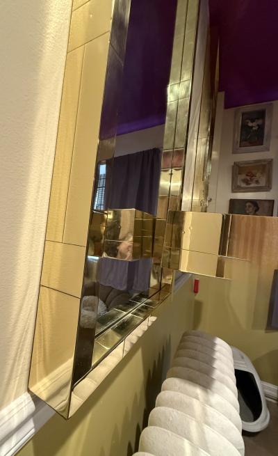 Paul Evans RARE SIGNED DOUBLE BRASS CITYSCAPE MIRRORS CENTER FLOATING CONSOLE BY PAUL EVANS