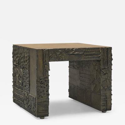Paul Evans Rare Sculpted Bronze Side Table by Paul Evans for Directional