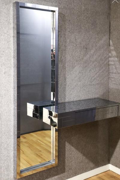 Paul Evans SIGNED PAUL EVANS CHROME CITYSCAPE MIRROR WITH FLOATING CONSOLE