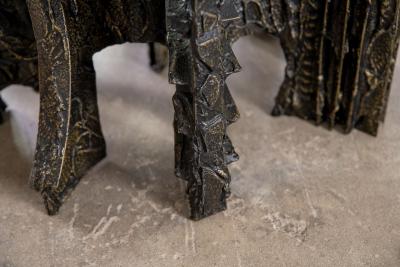 Paul Evans Sculpted Bronze Brutalist Glass Top Coffee Table for Directional 1969