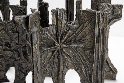 Paul Evans Sculpted Bronze Brutalist Glass Top Coffee Table for Directional 1969
