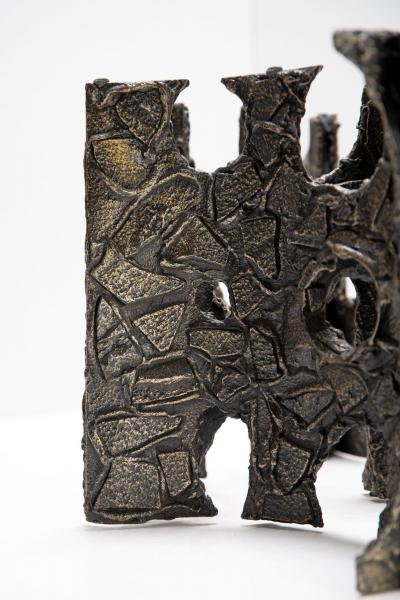 Paul Evans Sculpted Bronze Brutalist Glass Top Coffee Table for Directional 1969