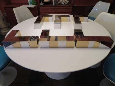 Paul Evans Set Paul Evans for Directional Chrome Brass Cityscape Shelf Brackets Console
